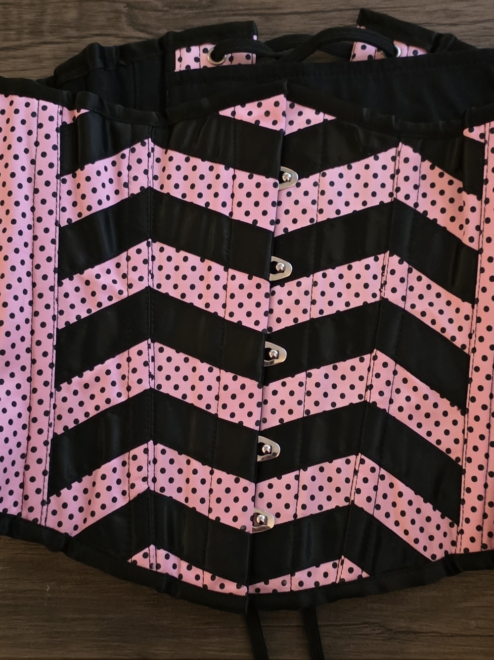 Pink and Black Polka Dot Chevron Corset Sz 24 (small)
